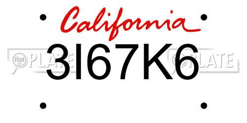 3I67K6 California License Plate