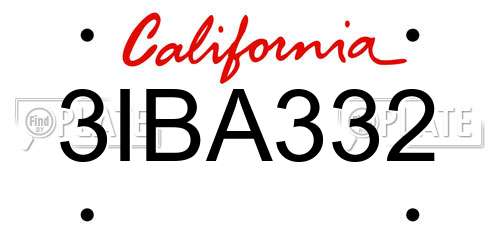 3IBA332 California License Plate