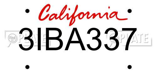 3IBA337 California License Plate