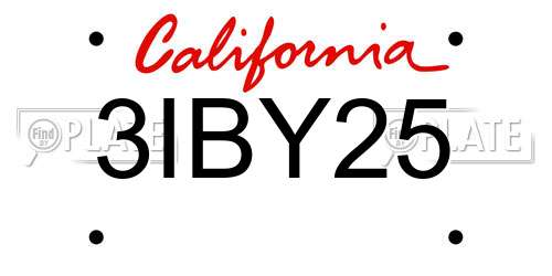 3IBY25 California License Plate