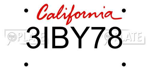 3IBY78 California License Plate