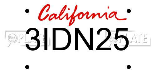 3IDN25 California License Plate