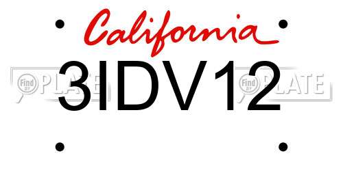 3IDV12 California License Plate