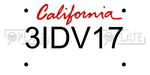 3IDV17 California License Plate
