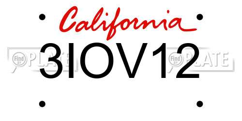 3IOV12 California License Plate