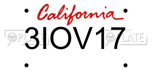 3IOV17 California License Plate