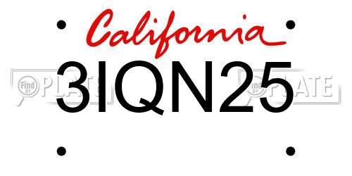3IQN25 California License Plate