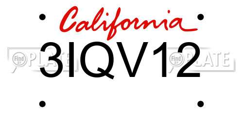 3IQV12 California License Plate