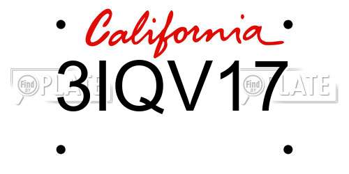 3IQV17 California License Plate