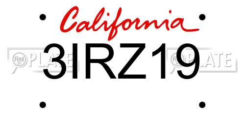3IRZ19 California License Plate