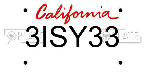 3ISY33 California License Plate