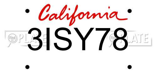 3ISY78 California License Plate