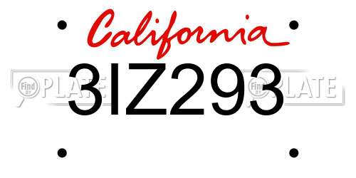 3IZ293 California License Plate