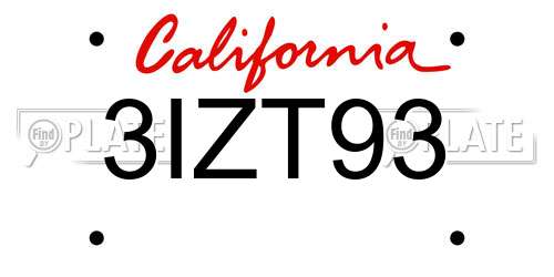 3IZT93 California License Plate