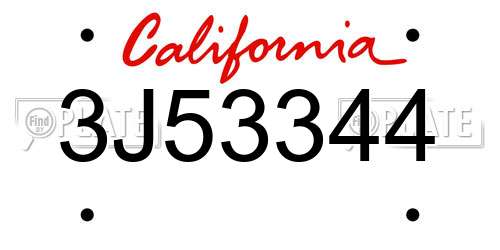 3J53344 California License Plate