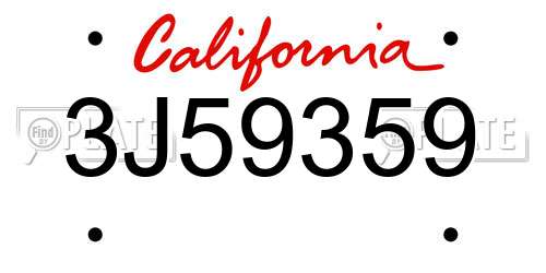 3J59359 California License Plate