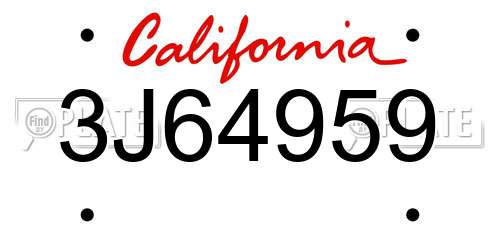 3J64959 California License Plate