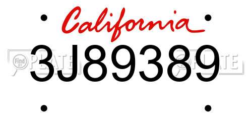 3J89389 California License Plate
