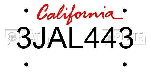 3JAL443 California License Plate
