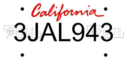 3JAL943 California License Plate