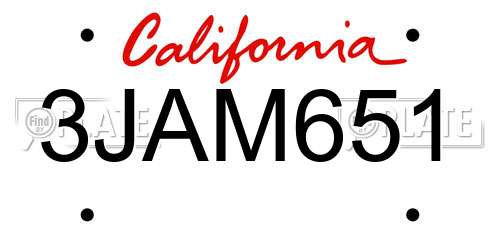 3JAM651 California License Plate