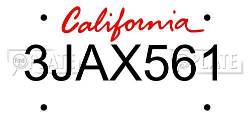 3JAX561 California License Plate