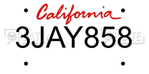 3JAY858 California License Plate
