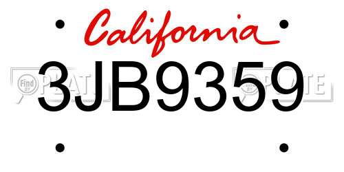 3JB9359 California License Plate