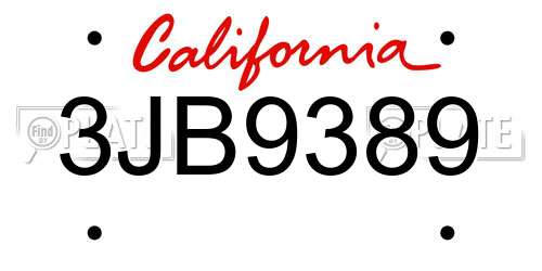 3JB9389 California License Plate