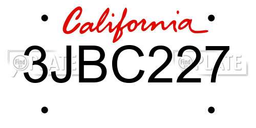3JBC227 California License Plate