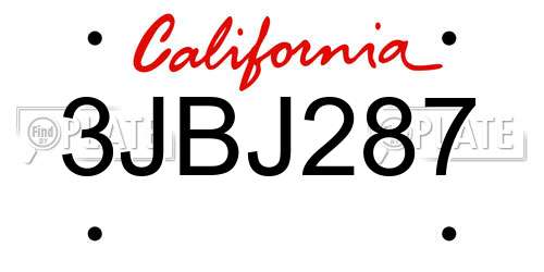 3JBJ287 California License Plate