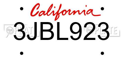 3JBL923 California License Plate