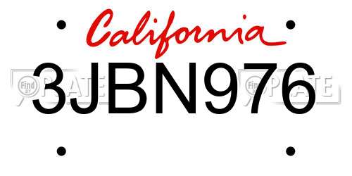 3JBN976 California License Plate