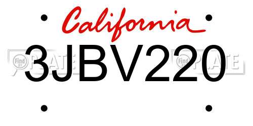 3JBV220 California License Plate