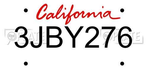 3JBY276 California License Plate