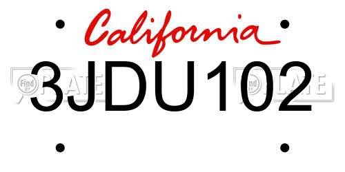 3JDU102 California License Plate