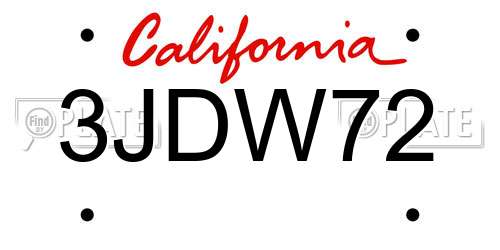 3JDW72 California License Plate