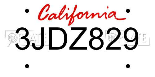 3JDZ829 California License Plate