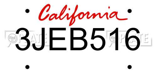 3JEB516 California License Plate