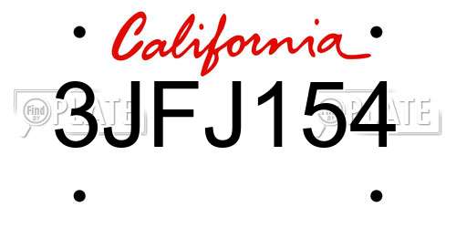 3JFJ154 California License Plate