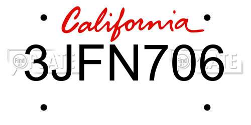 3JFN706 California License Plate