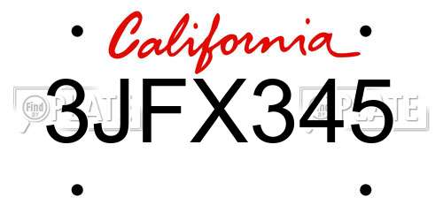 3JFX345 California License Plate