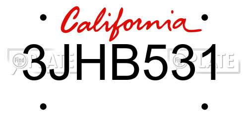 3JHB531 California License Plate