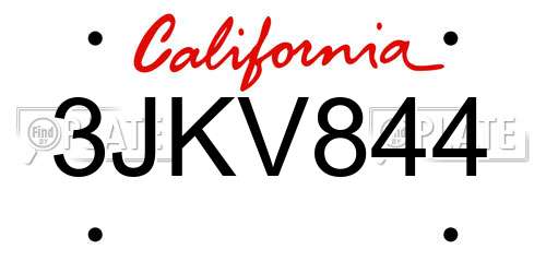 3JKV844 California License Plate