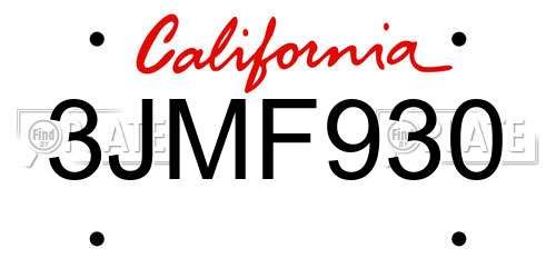 3JMF930 California License Plate