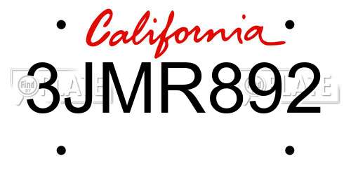 3JMR892 California License Plate