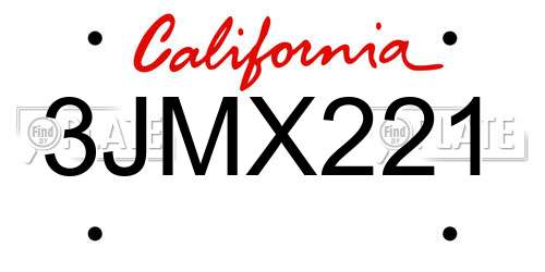 3JMX221 California License Plate