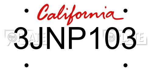 3JNP103 California License Plate