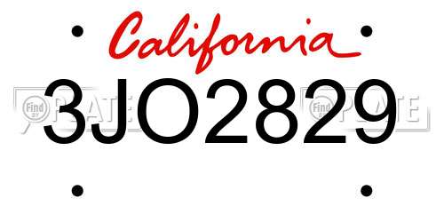 3JO2829 California License Plate