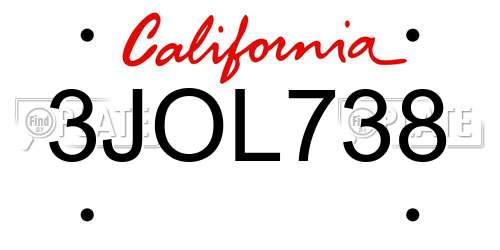 3JOL738 California License Plate